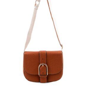 Loume Cognac Faux Leather Saddle Crossbody Bag
